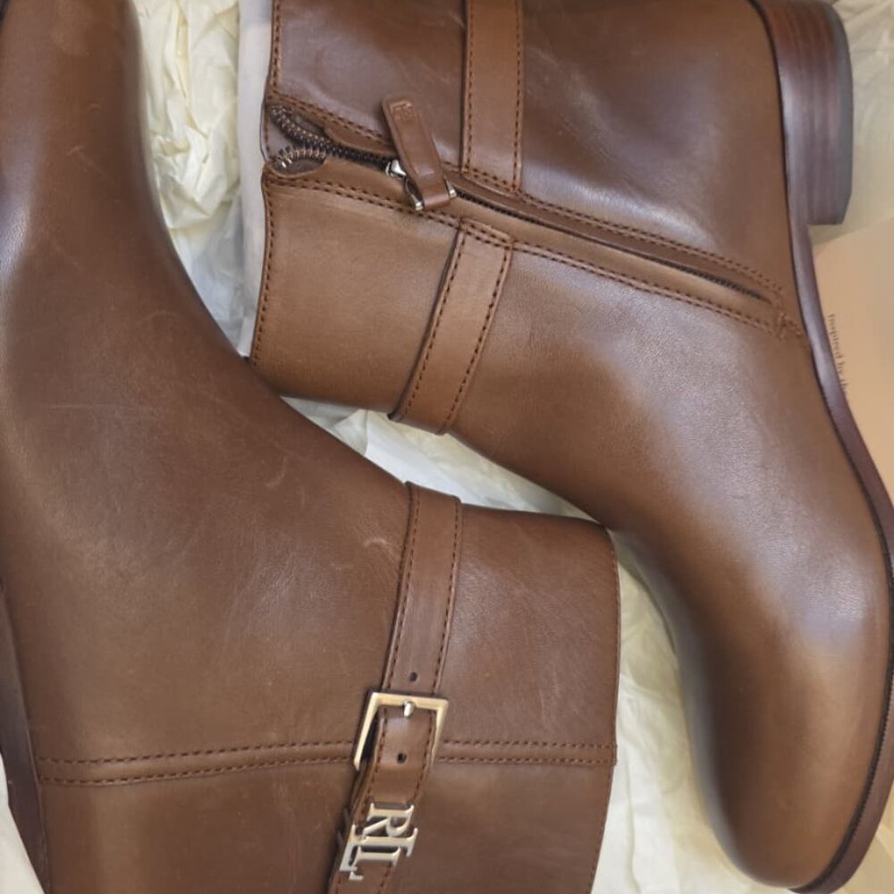 Lauren Ralph Lauren Women's Brooke Leather Heel Booties 10B - D05 - Picture 2 of 4